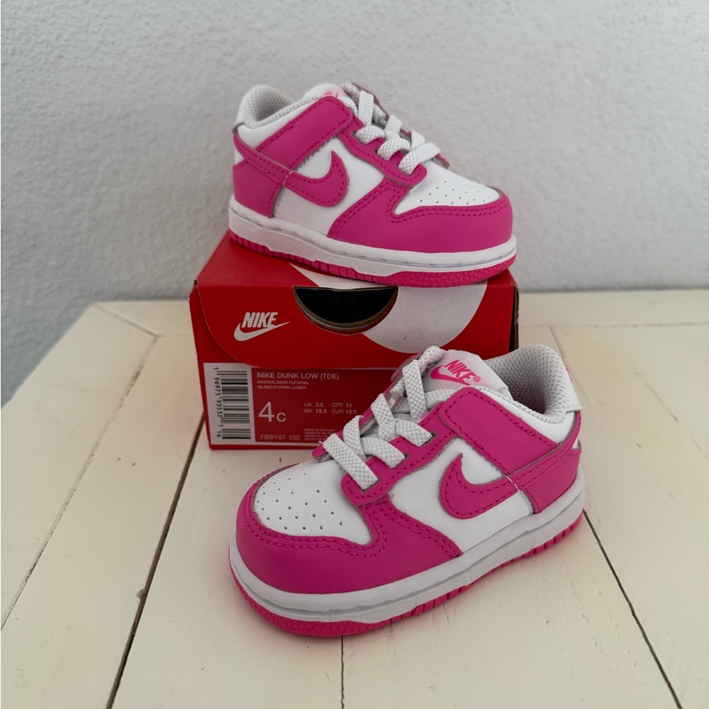 Nike Kids Dunk Low Pink and White Shoes